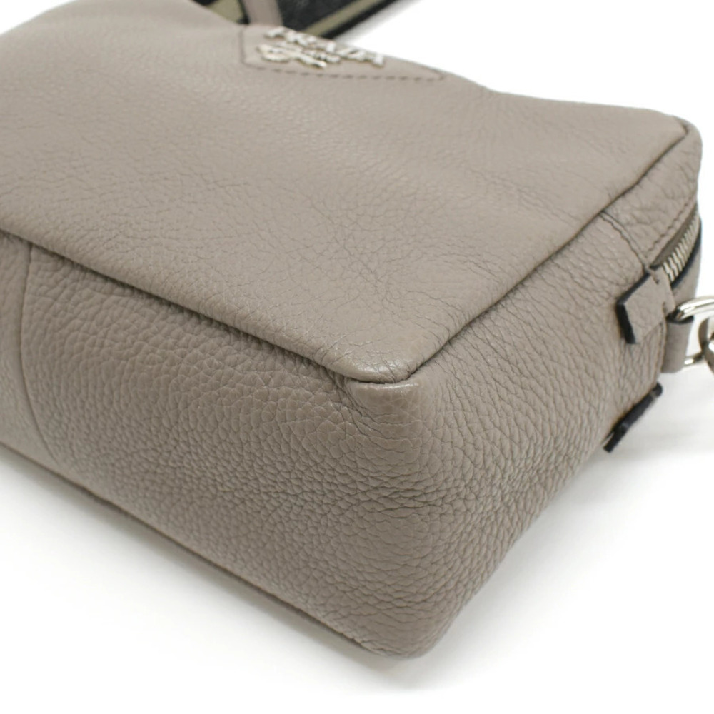 Prada Shoulder Bag VITTERO DAINO Leather Triangle Logo Greige Gray - Picture 5 of 8